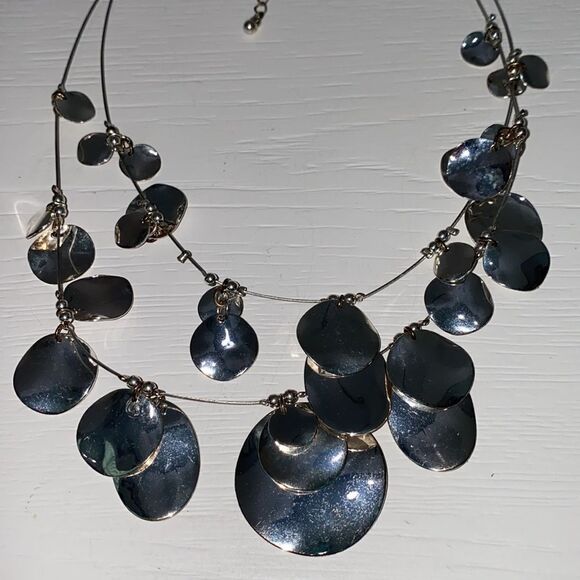 Silver Toned 2 Strand Circle Disc Necklace - Picture 10 of 12